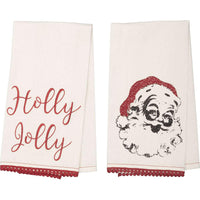Thumbnail for Chenille Christmas Holly Jolly Bleached White Muslin Tea Towel Set of 2 19x28 VHC Brands - The Fox Decor