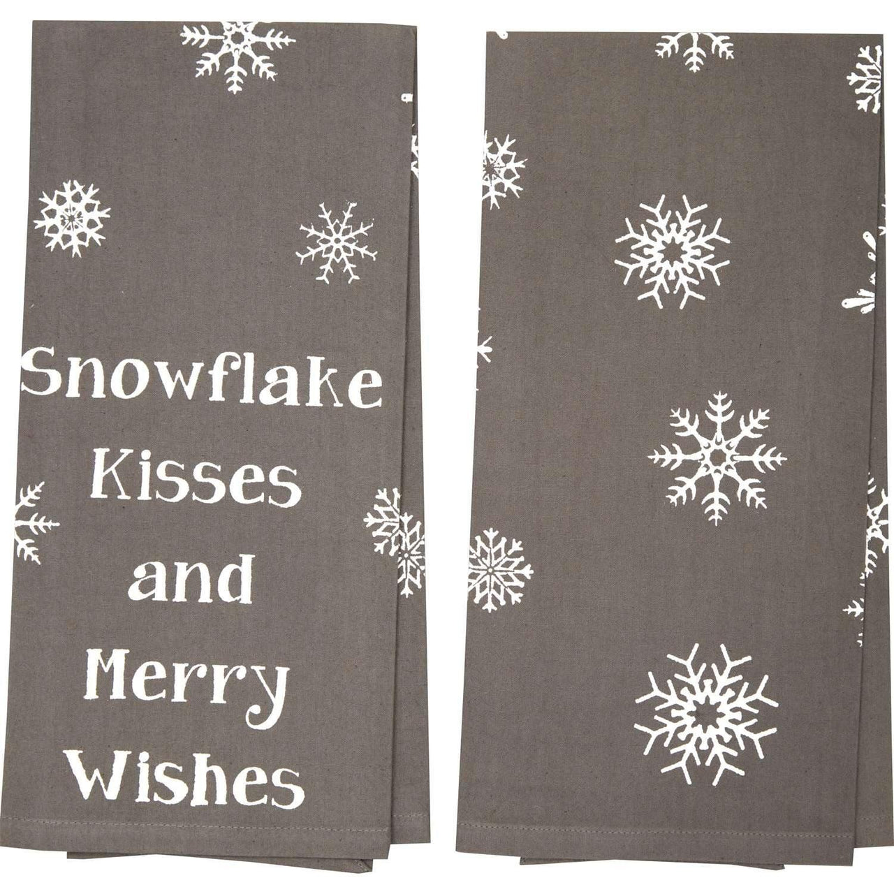 Snowflake Burlap Grey Snowflake Kisses Tea Towel Set of 2 19x28 VHC Brands - The Fox Decor