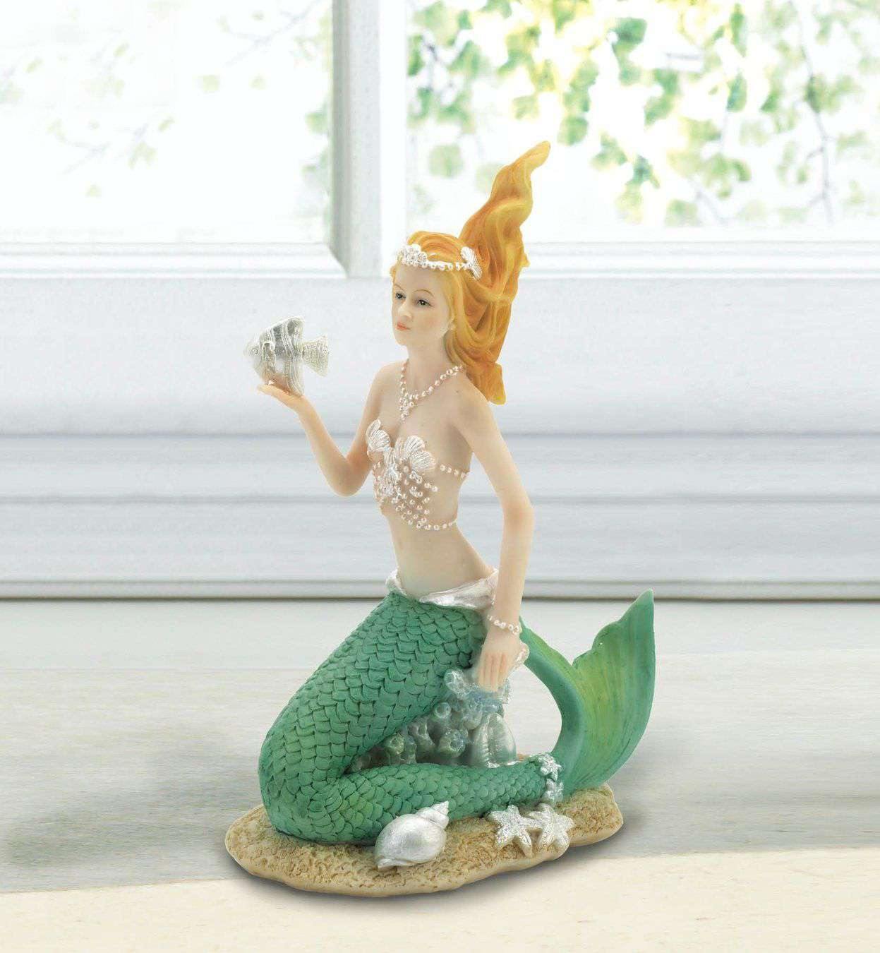 Mermaid Holding Fish Figurine - The Fox Decor