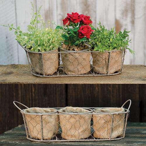 Mesh Basket w/3 Burlap Planters - The Fox Decor