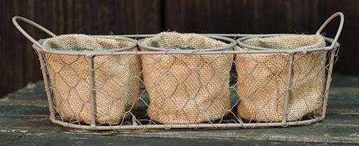 Mesh Basket w/3 Burlap Planters - The Fox Decor