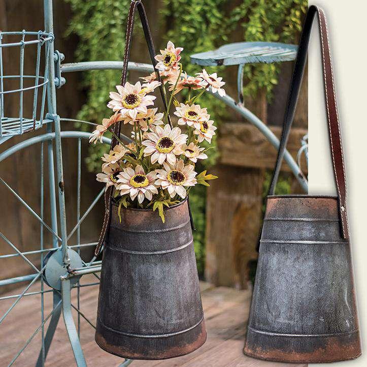 Metal Hanging Flower Holder w/Strap Buckets & Cans CWI+ 