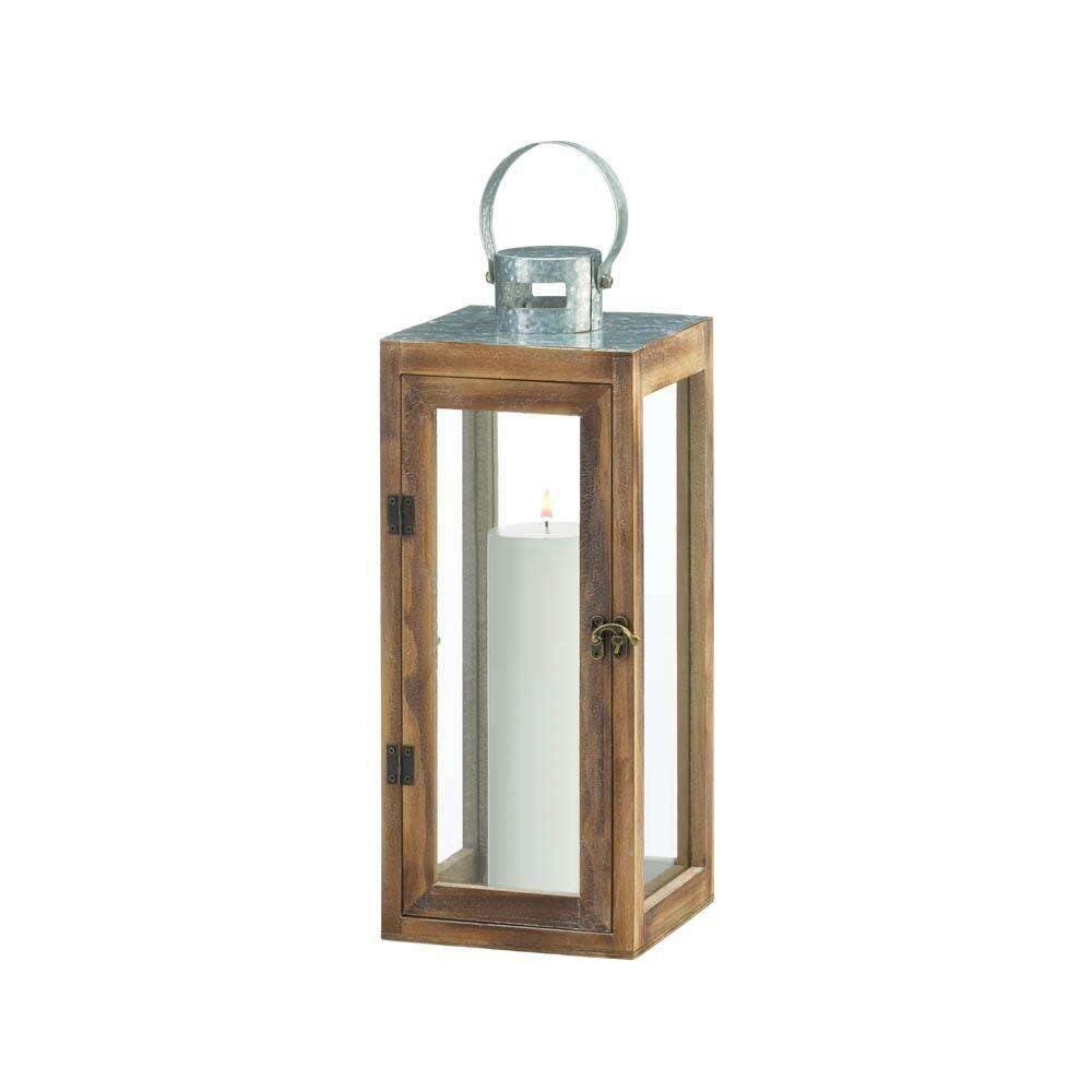 Metal Top Square Wood Lantern - The Fox Decor