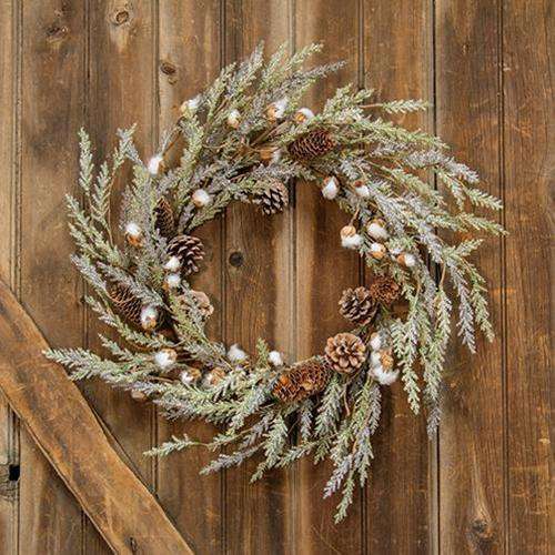 Mini Cotton & Pine Wreath, 22" - The Fox Decor
