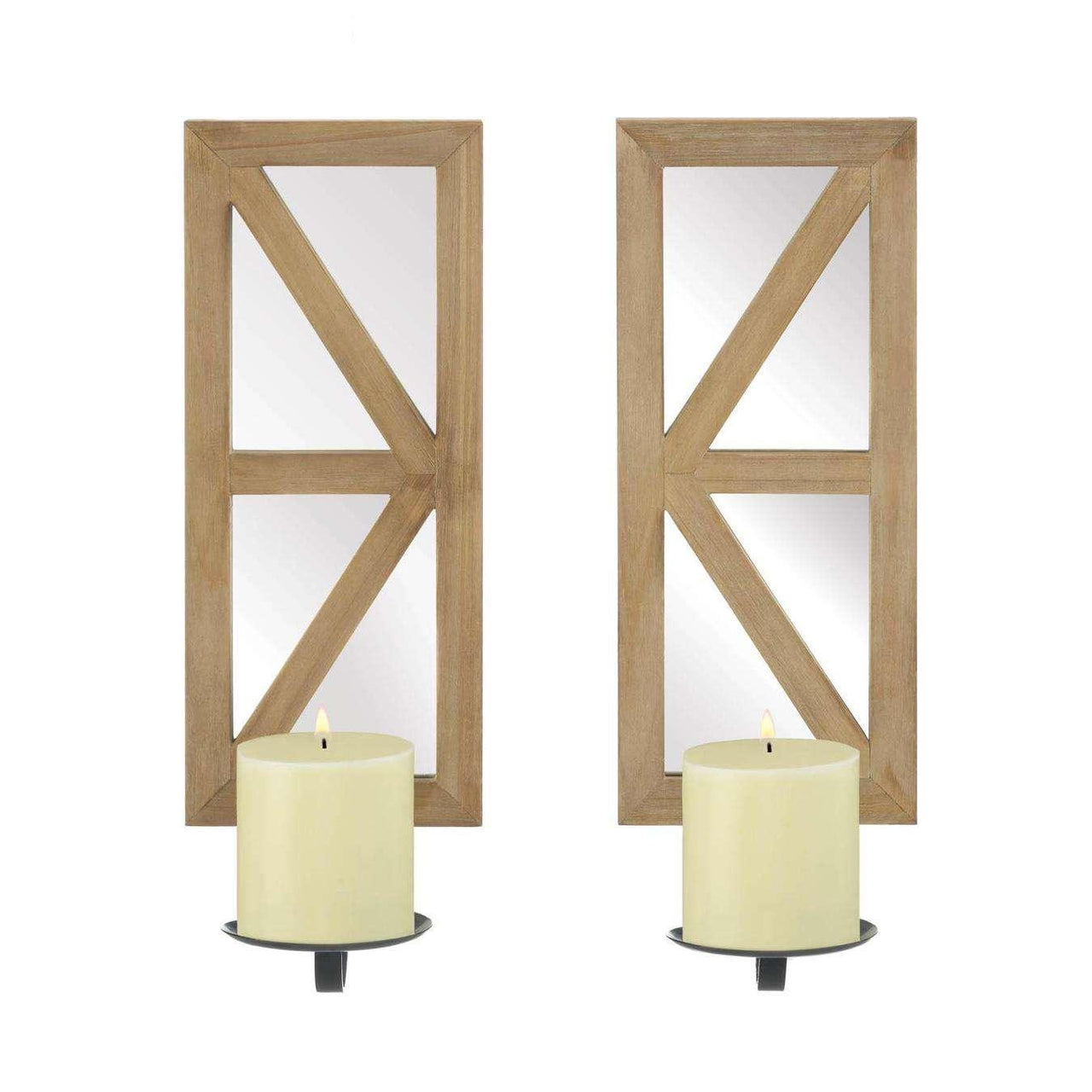 Mirrored Wood Candle Sconce Set - The Fox Decor
