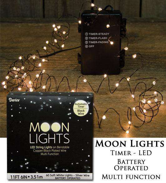 MoonLights 60 ct - Battery Operated - Black Wire Light Strands CWI+ 