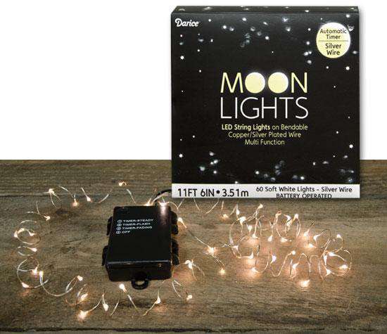 MoonLights 60 ct - Battery Operated - Silver Wire Light Strands CWI+ 
