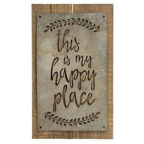 *My Happy Place Rustic Wood and Metal Sign Word Blocks & Box Signs CWI+ 