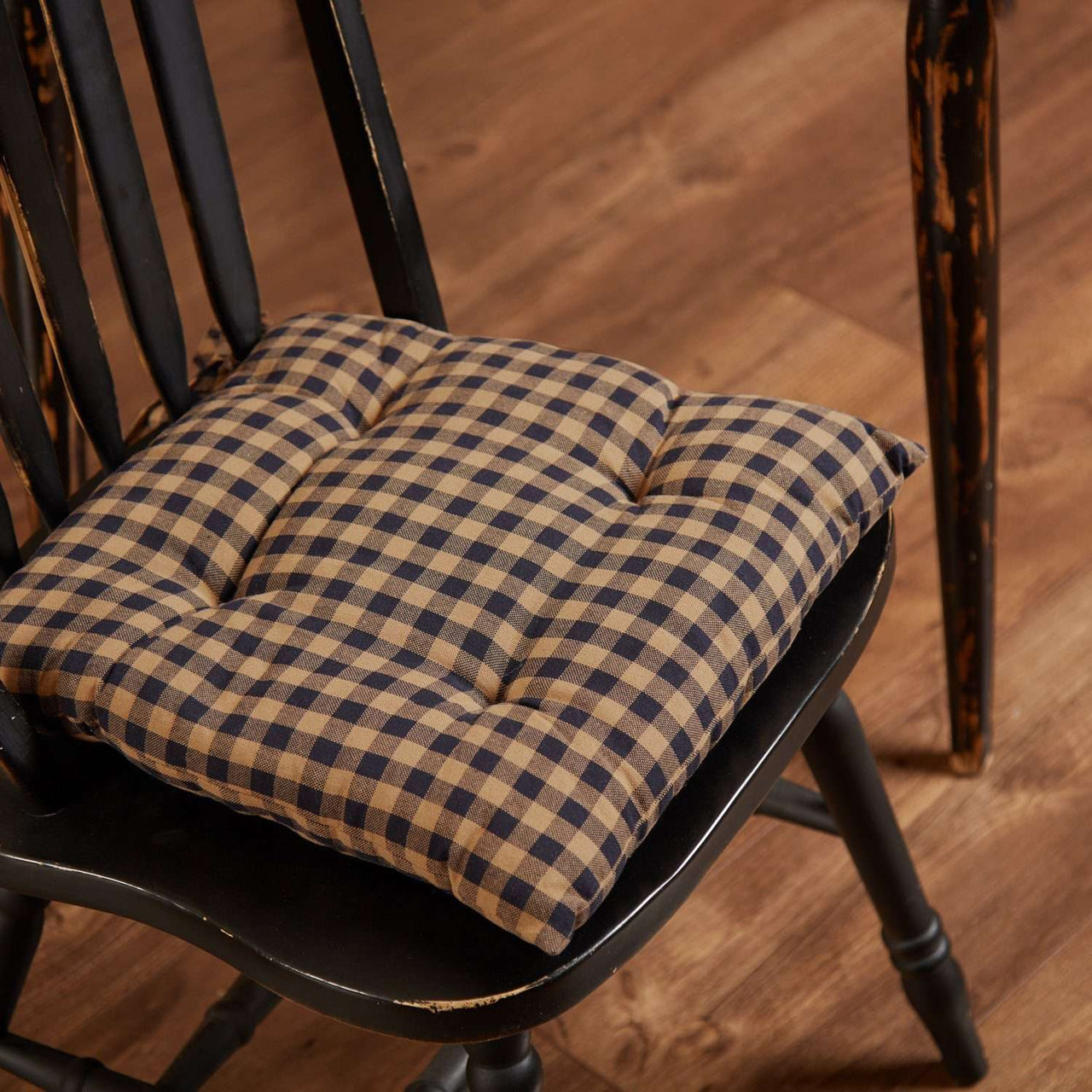 Navy Check Country Chair Pad Chair Pad VHC Brands 