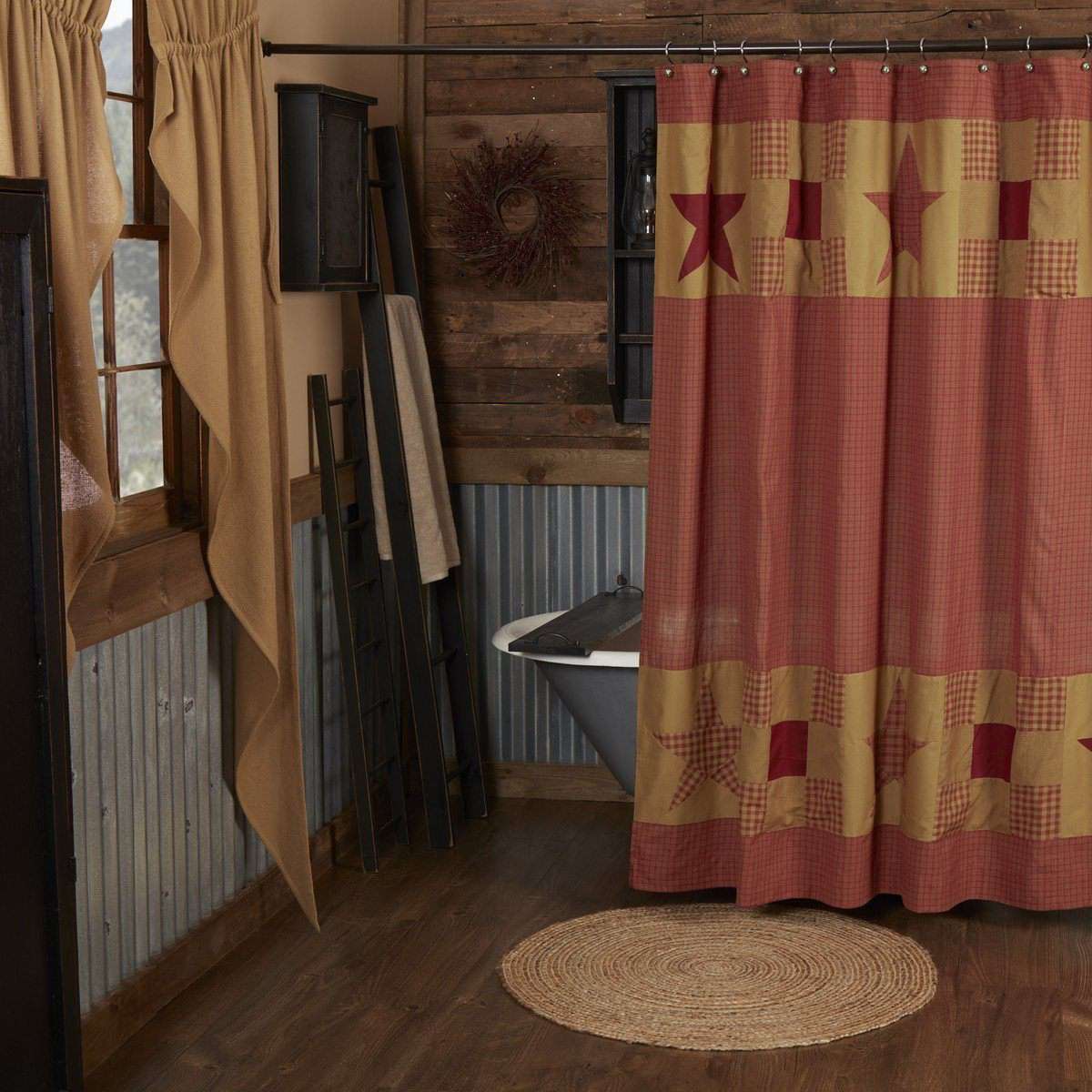 Ninepatch Star Shower Curtain w/ Patchwork Borders 72"x72" - The Fox Decor