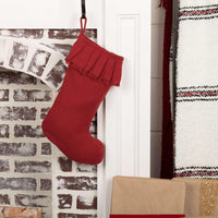 Thumbnail for Festive Red Burlap Ruffled Stocking 11x15