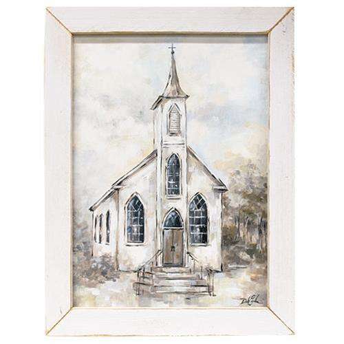 Painted White Church Framed Print, White Frame General CWI+ 