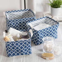 Thumbnail for PE Coated Cotton/Poly Laundry Bin Lattice Nautical Blue Rectangle Asst Small Set/3 - The Fox Decor