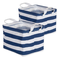 Thumbnail for PE Coated Cotton/Poly Laundry Bin Stripe Nautical Blue  Rectangle Extra Small 8X9.5X7 Set/2