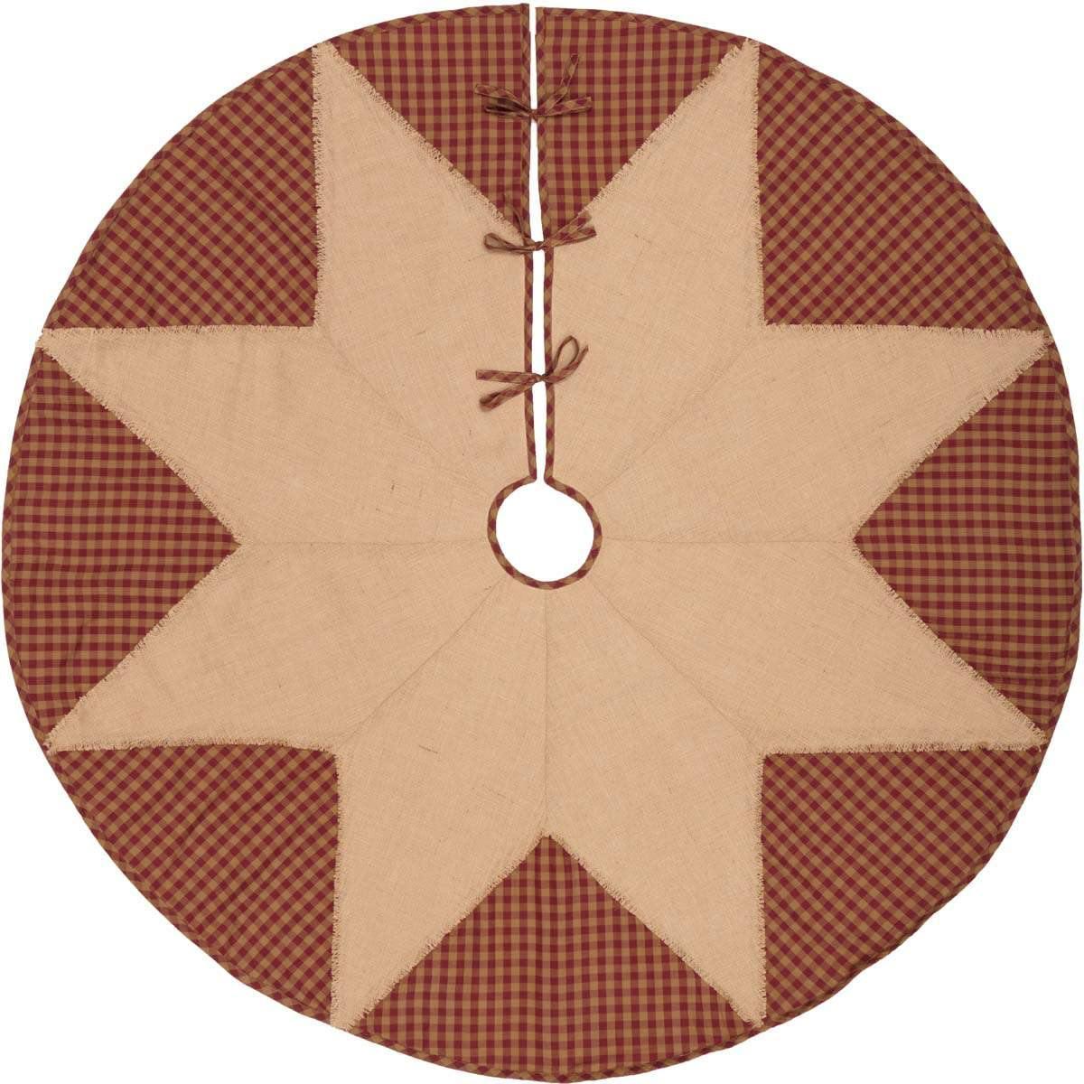 Burgundy Check Star Christmas Tree Skirt 60 VHC Brands - The Fox Decor