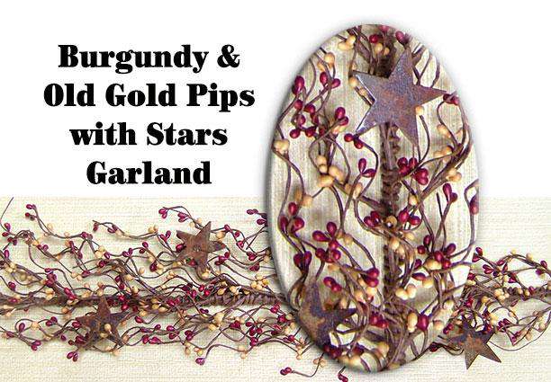 Pip Berry Garland With Stars, Burgundy and Old Gold, 40" Garlands CWI+ 