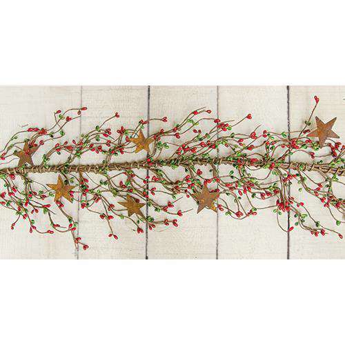 Pip Berry Garland With Stars, Red and Green, 40" - The Fox Decor