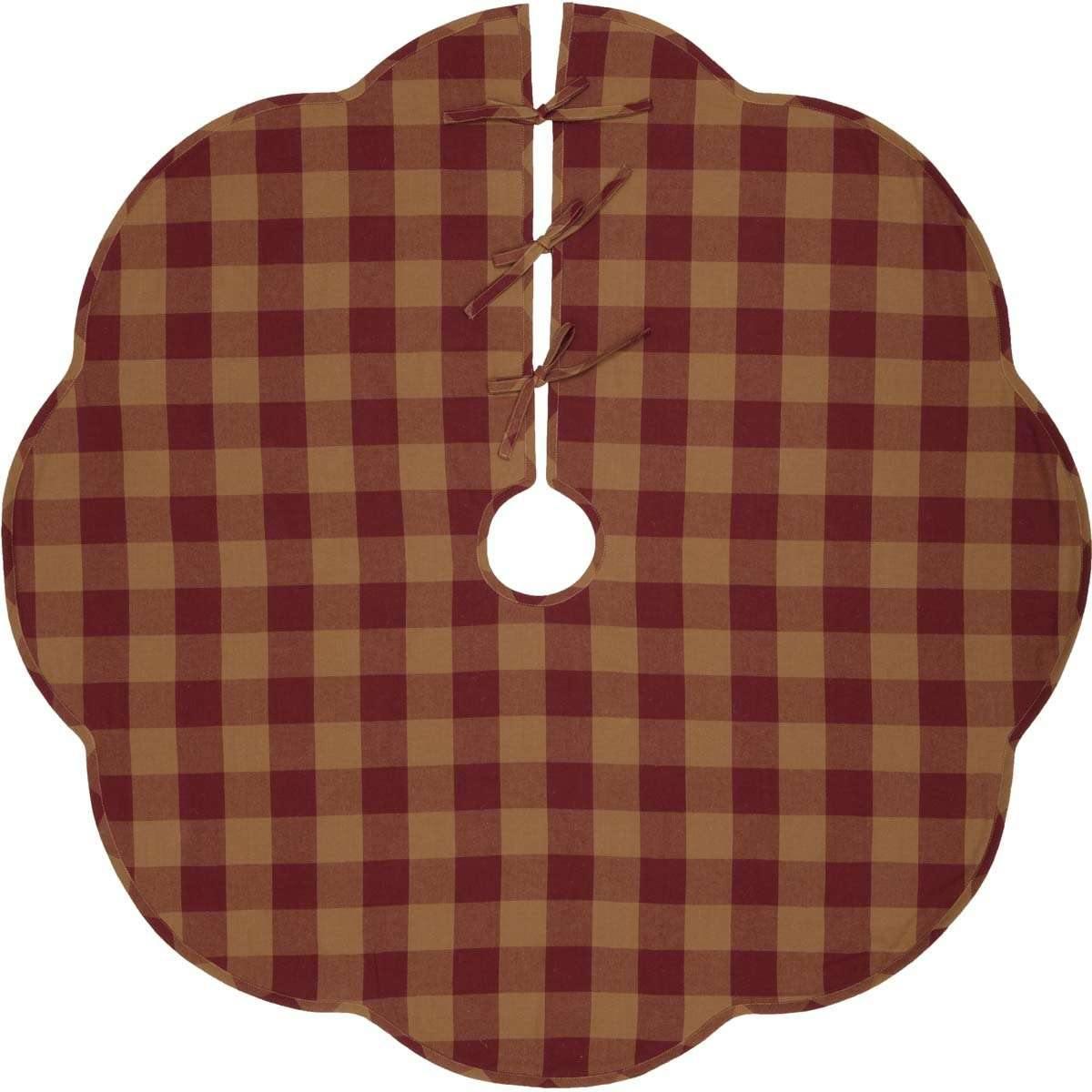 Burgundy Check Scalloped Christmas Tree Skirt 48 VHC Brands - The Fox Decor