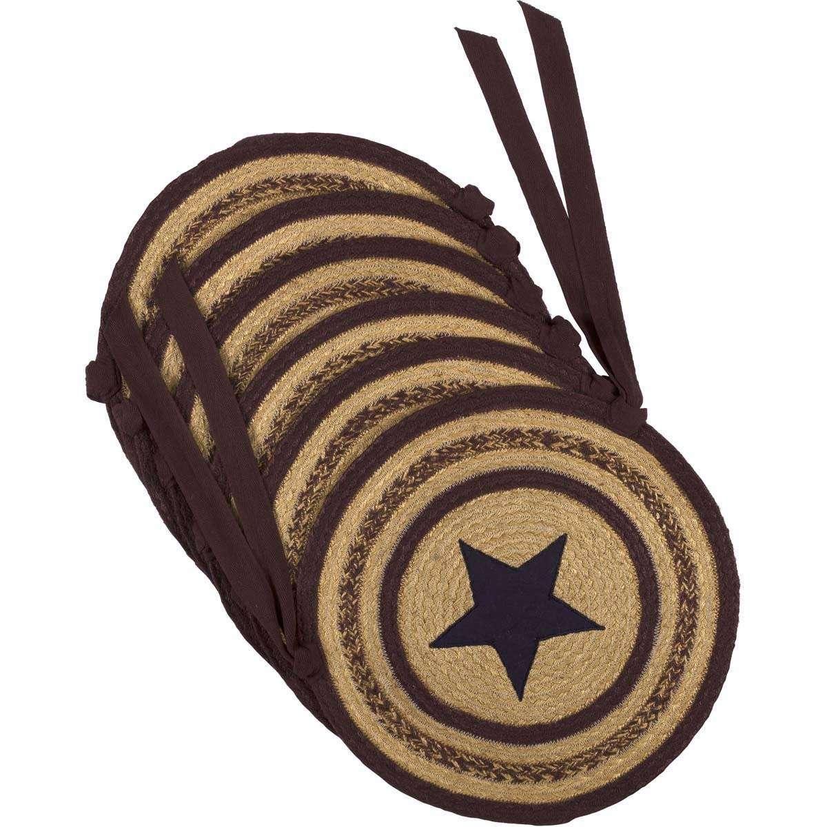 Potomac Jute Applique Star Braided Chair Pad Set of 6 Natural, Burgundy, Navy - The Fox Decor