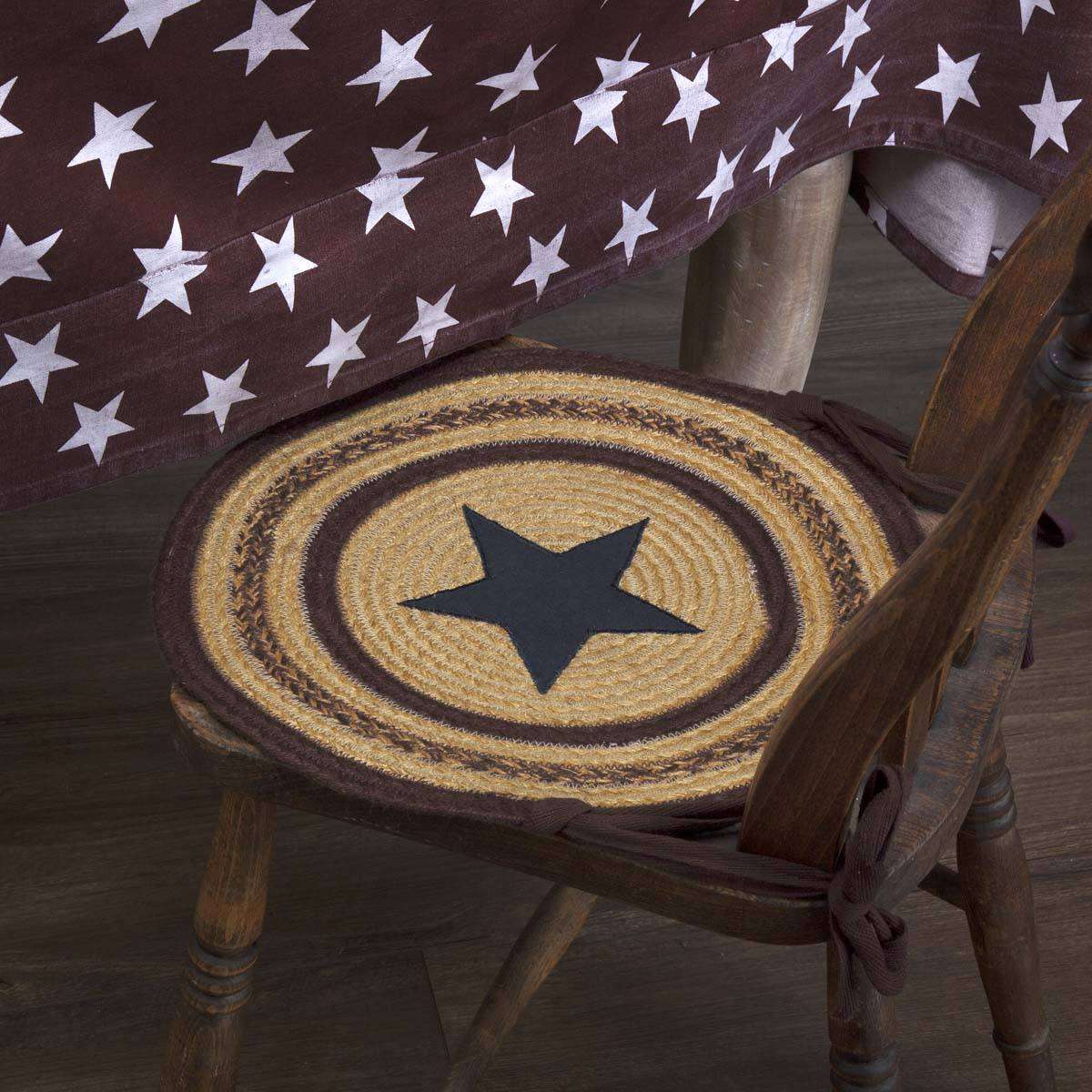 Potomac Jute Applique Star Braided Chair Pad Set of 6 Natural, Burgundy, Navy Chair Pad VHC Brands 