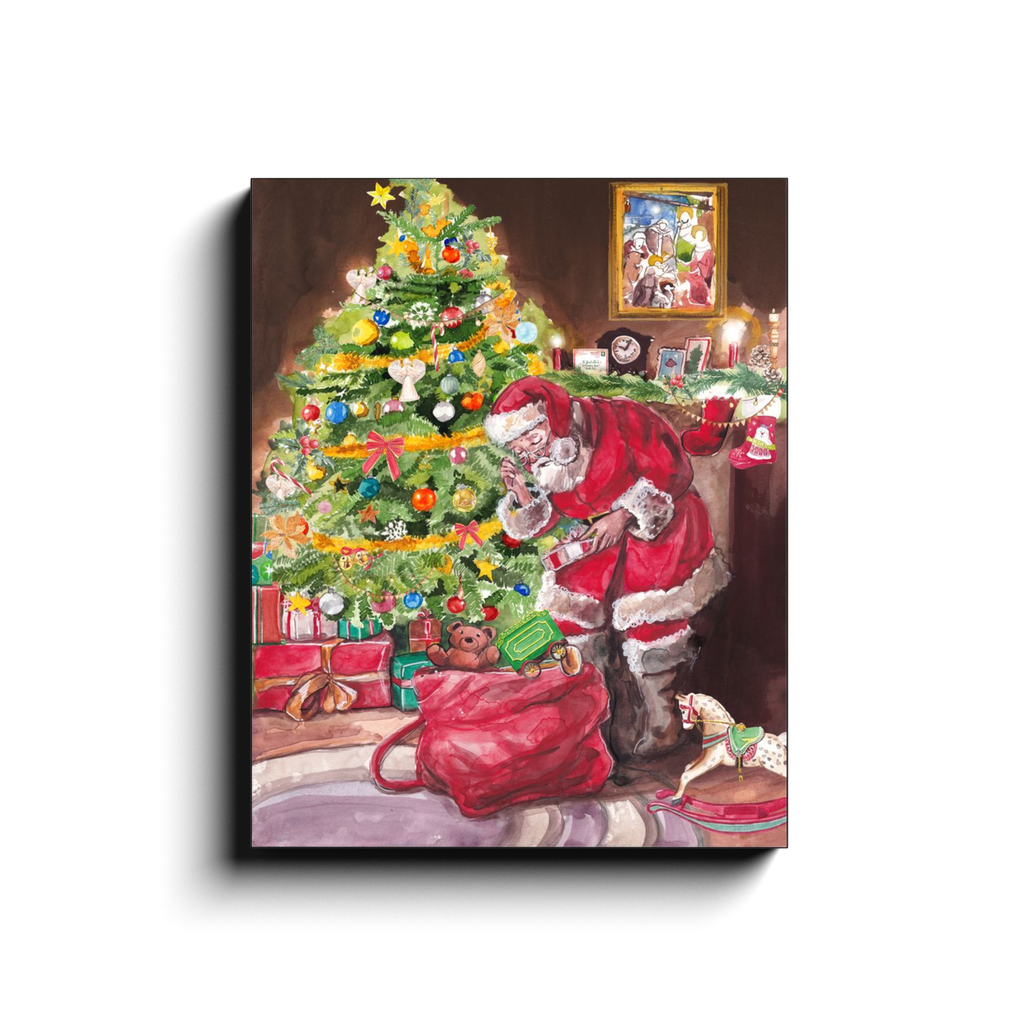 Santa with Gifts & Tree - Wrapped Canvas Graphic Art