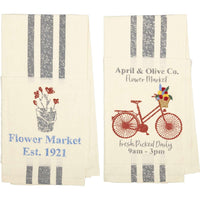 Thumbnail for Farmer's Market Flower Market Unbleached Natural Muslin Tea Towel Set of 2 (Flower Pot; Bicycle) VHC Brands - The Fox Decor