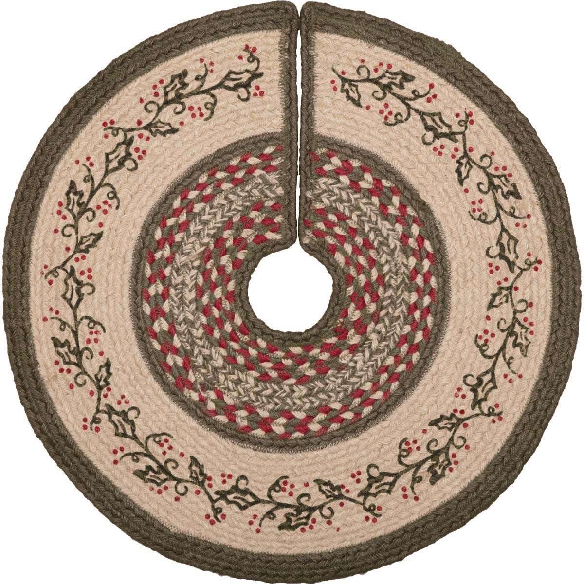 Holly Berry Jute Stencil Mini Christmas Tree Skirt 21 VHC Brands - The Fox Decor