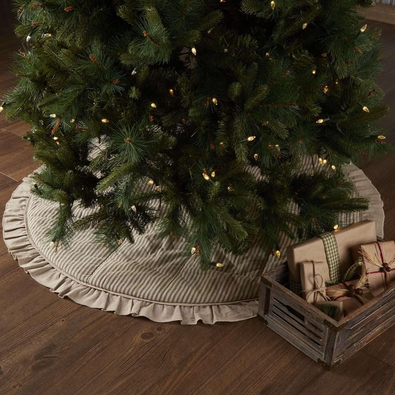 Sawyer Mill Charcoal Ticking Stripe Christmas Tree Skirt 55 VHC Brands - The Fox Decor