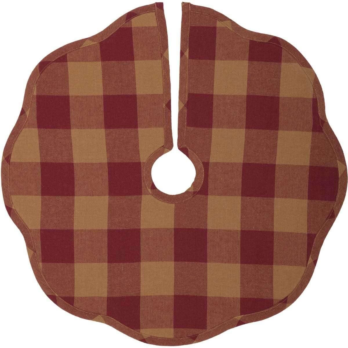 Burgundy Check Scalloped Mini Christmas Tree Skirt 21 VHC Brands - The Fox Decor