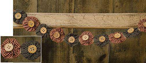 Rag Garland w/ Wood Buttons Primitive Accents CWI+ 