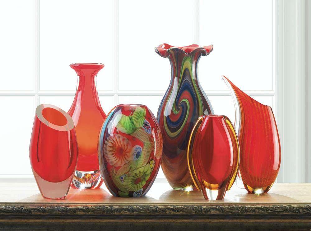 Red Art Glass Bottleneck Vase - The Fox Decor