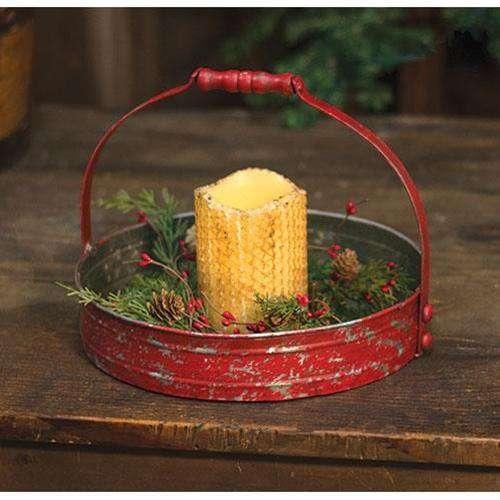 Red Distressed Metal Tray - The Fox Decor