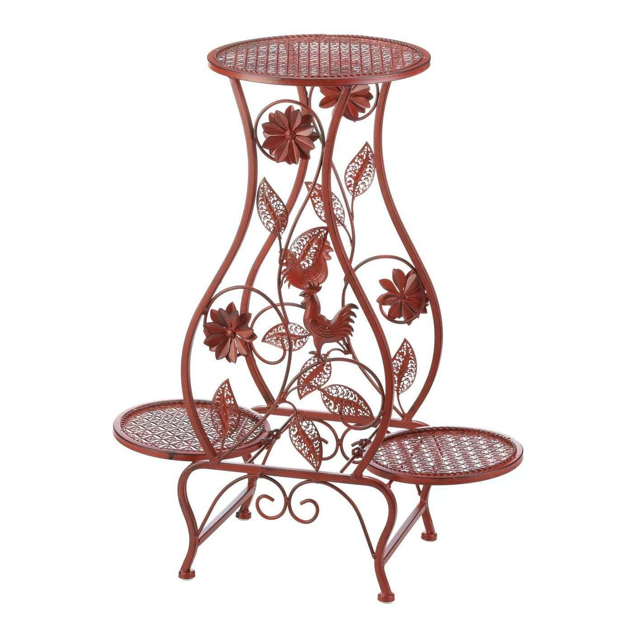 Red Rooster Hourglass Triple Plant Stand