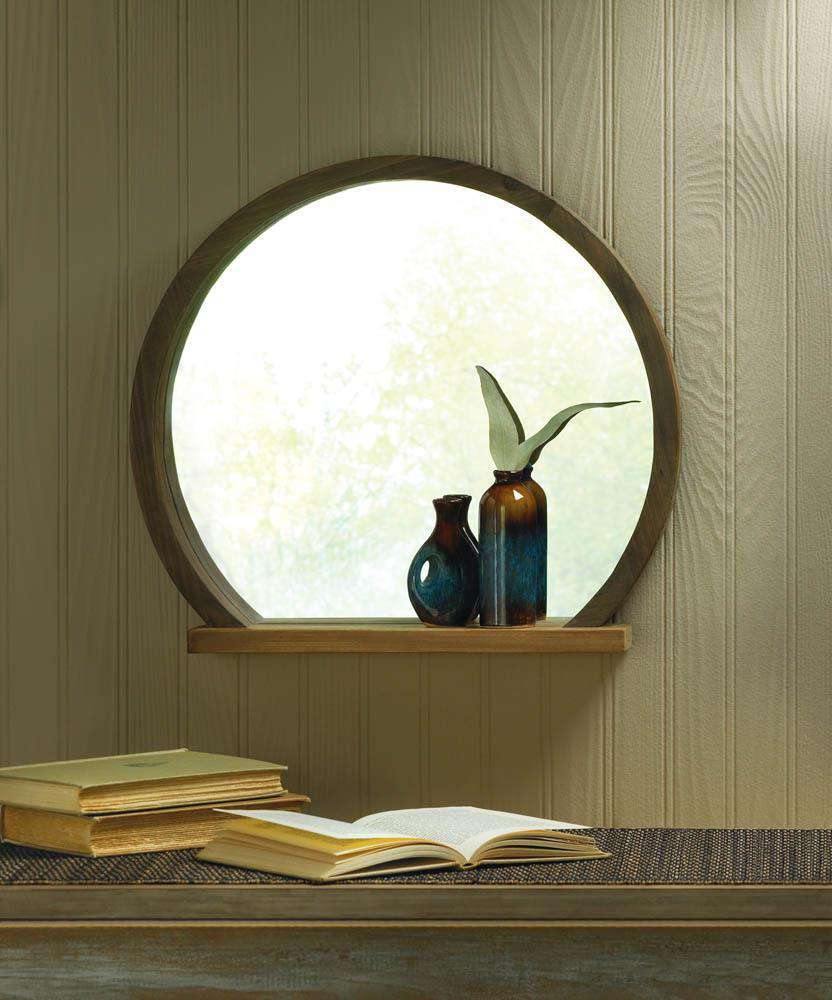 Round Wooden Mirror With Shelf - The Fox Decor