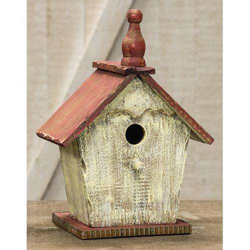 Rustic White Bird House w/Red Roof Bird & Nest Decor CWI+ 