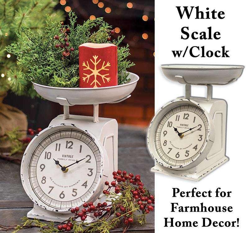 Rustic White Scale w/Clock Country Clocks CWI+ 