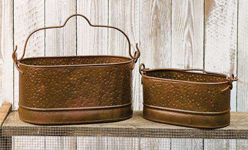 Rusty Corrugated Oval Buckets, Set of 2 Buckets & Cans CWI+ 