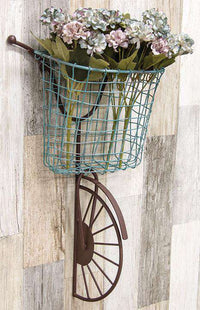 Thumbnail for Rusty Wall Bike with Blue Wire Basket Tabletop & Decor CWI+ 