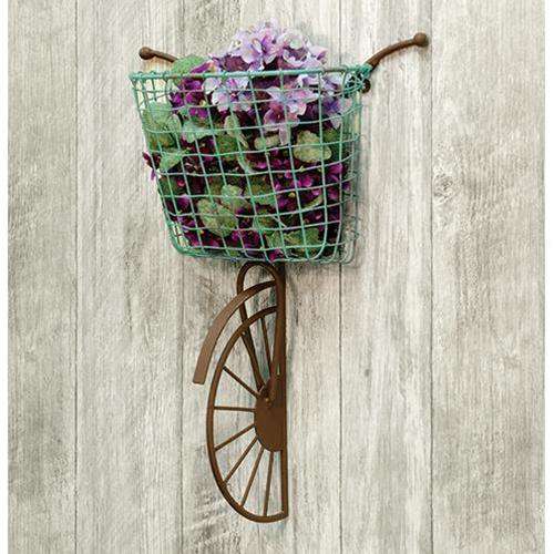 Rusty Wall Bike with Blue Wire Basket Tabletop & Decor CWI+ 