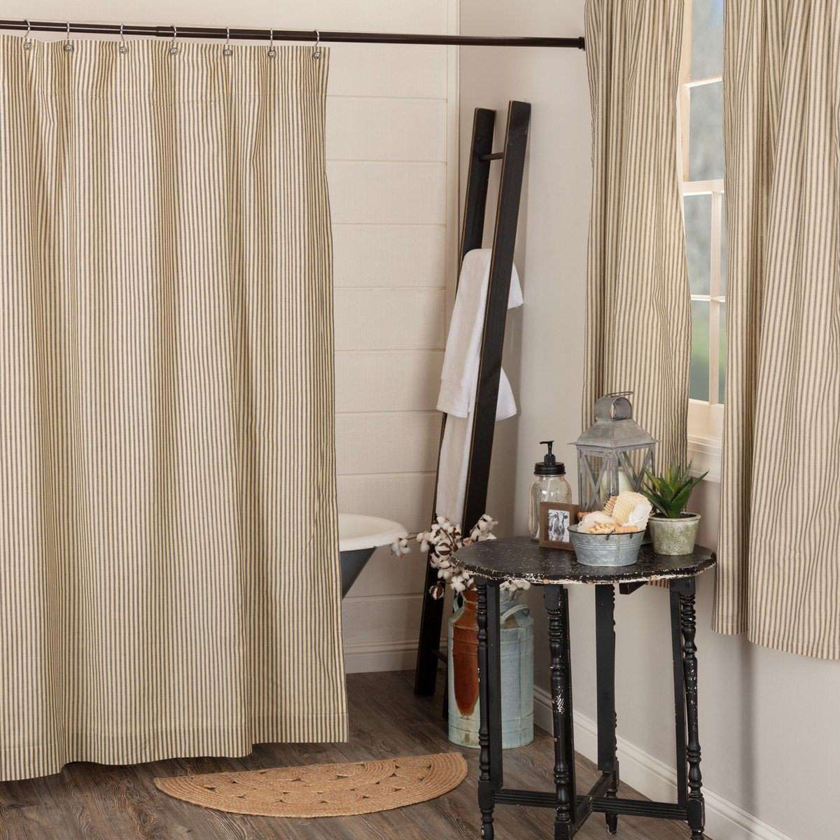 Sawyer Mill Blue/Red/Charcoal Ticking Stripe Shower Curtain 72"x72" - The Fox Decor