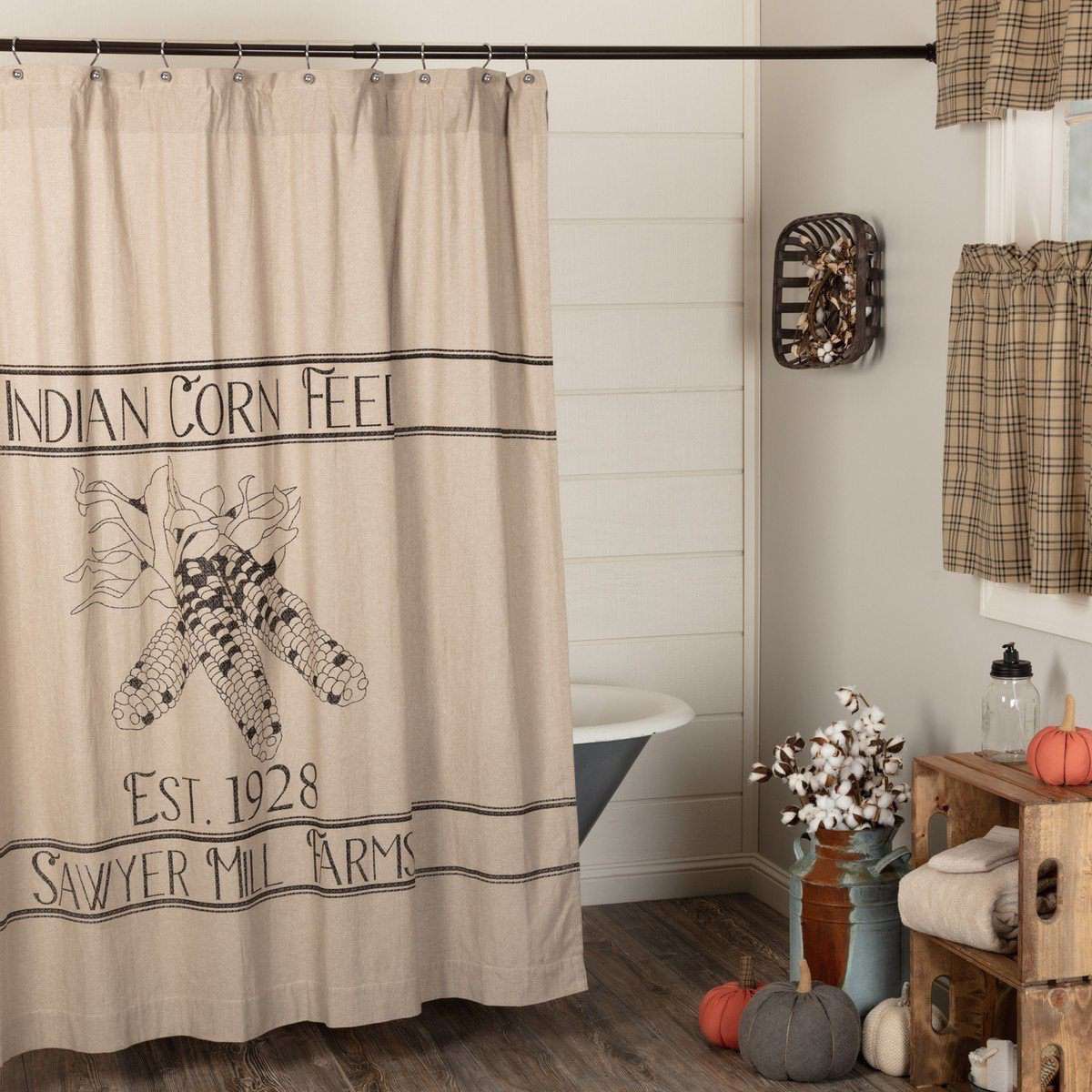 Sawyer Mill Charcoal Corn Feed Shower Curtain 72