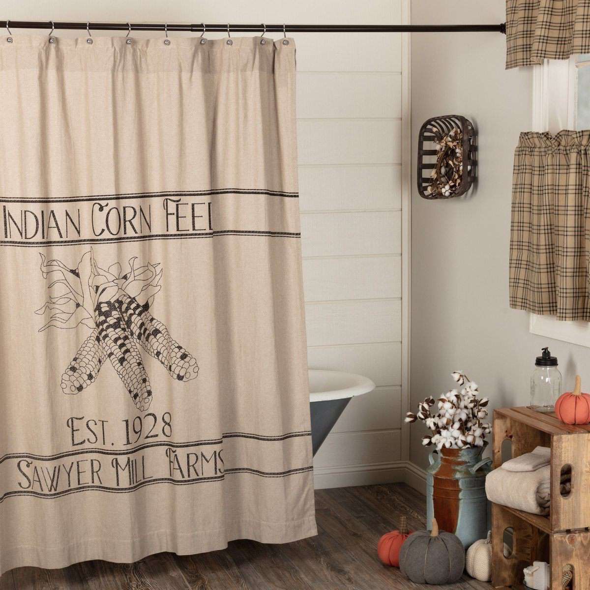 Sawyer Mill Charcoal Corn Feed Shower Curtain 72"x72" curtain VHC Brands 