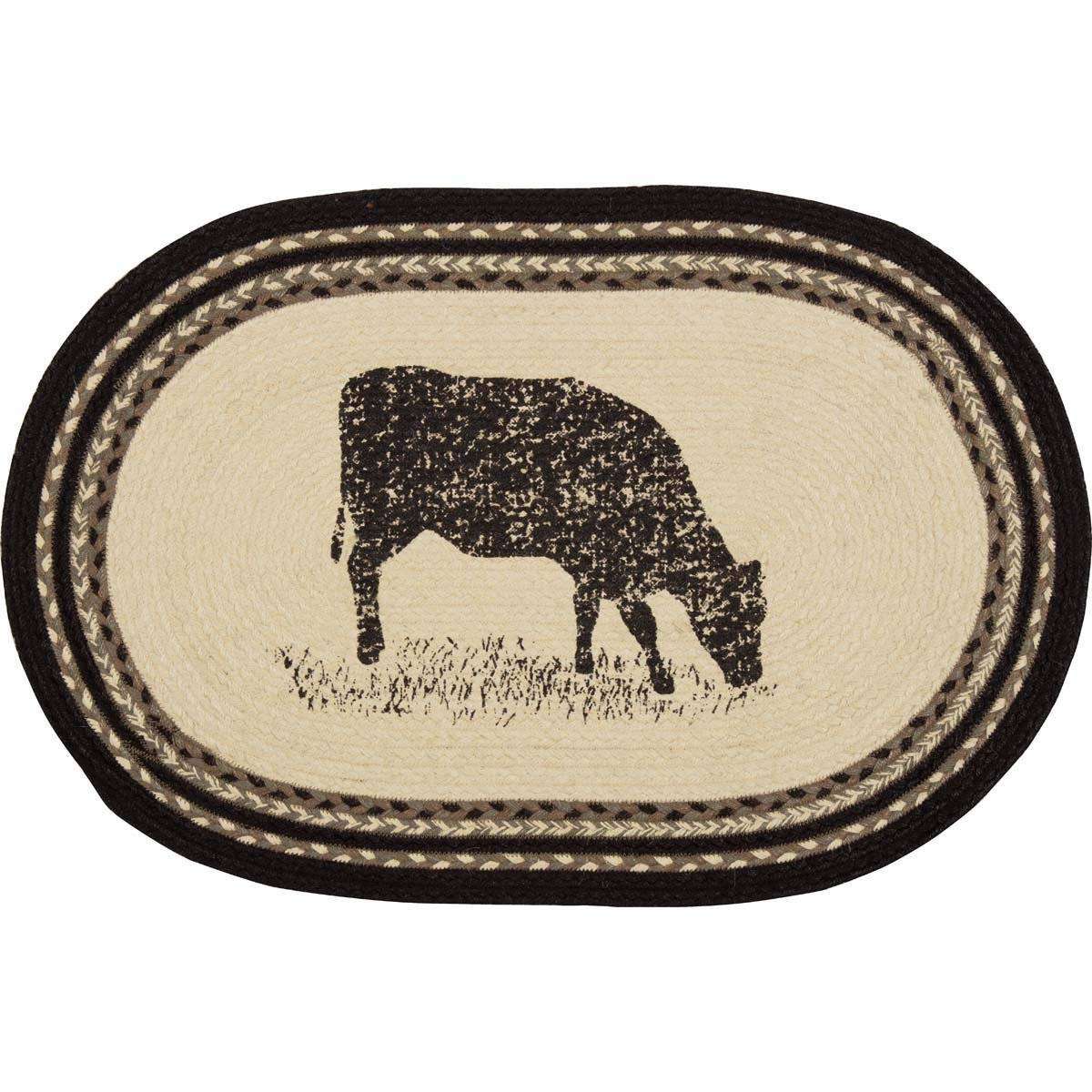 Sawyer Mill Charcoal Cow Jute Braided Rug Oval rugs VHC Brands 20x30 inch 