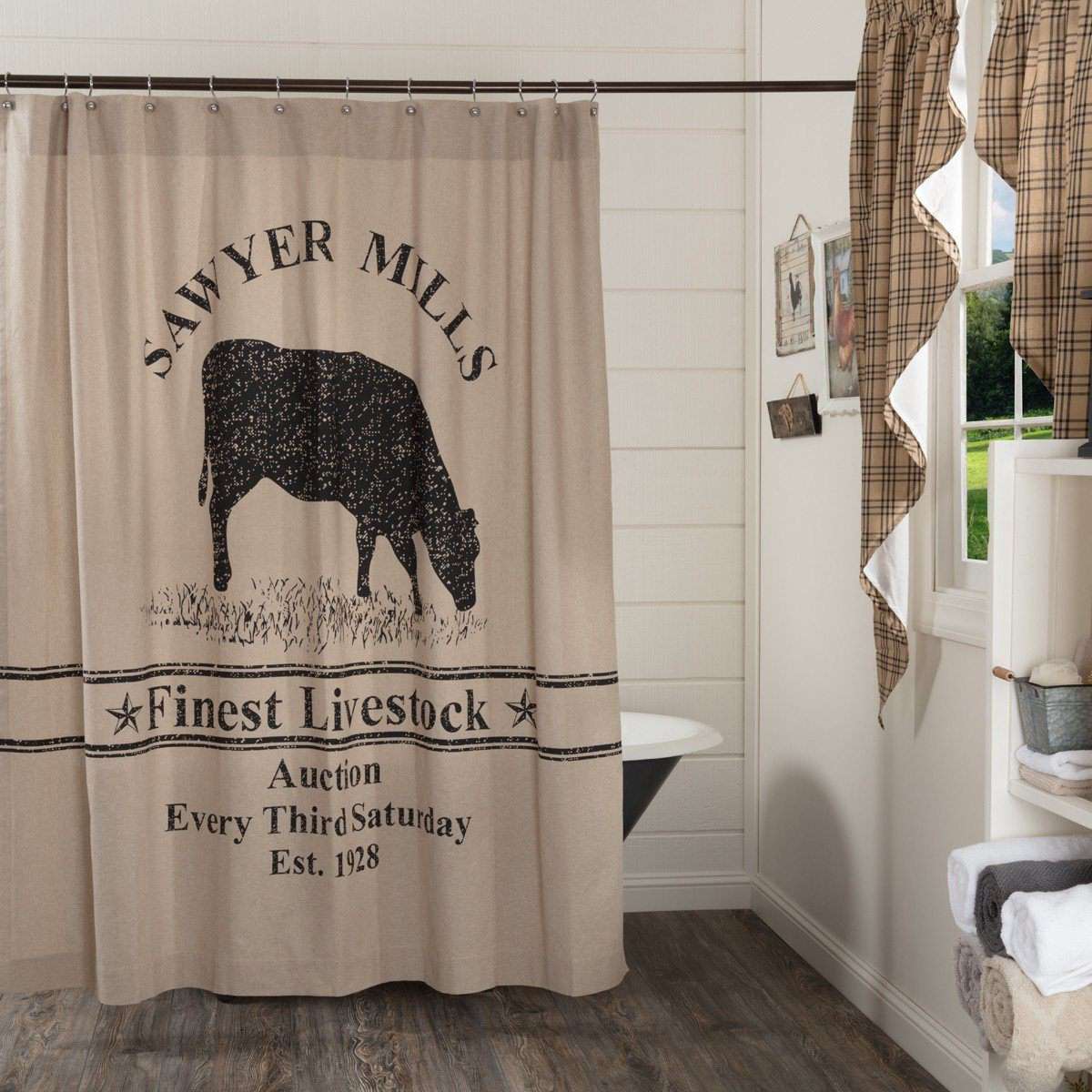 Sawyer Mill Charcoal Cow Shower Curtain 72"x72" curtain VHC Brands 