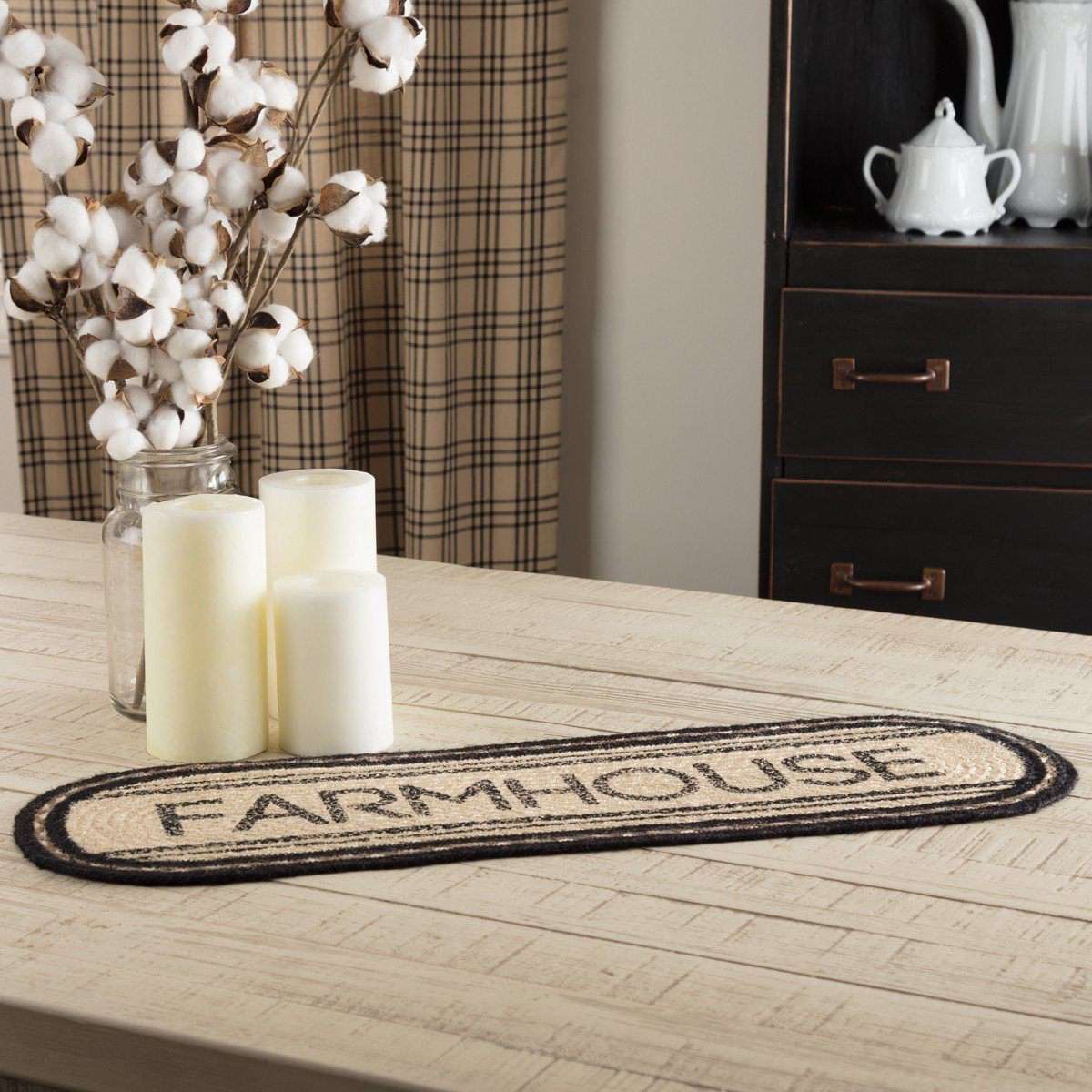 Sawyer Mill Charcoal Farmhouse Jute Braided Table Runner table runner VHC Brands 8" x 24" 