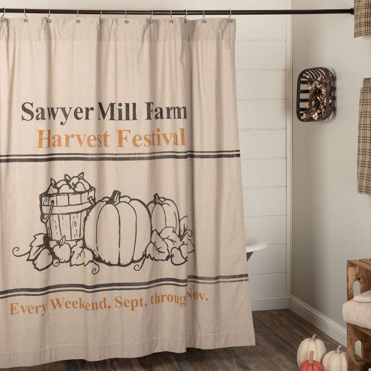 Sawyer Mill Charcoal Harvest Festival Shower Curtain curtain VHC Brands 