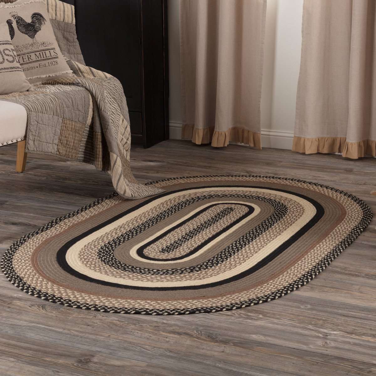 Sawyer Mill Charcoal Jute Braided Oval Rugs VHC Brands Rugs VHC Brands 4'x6' 