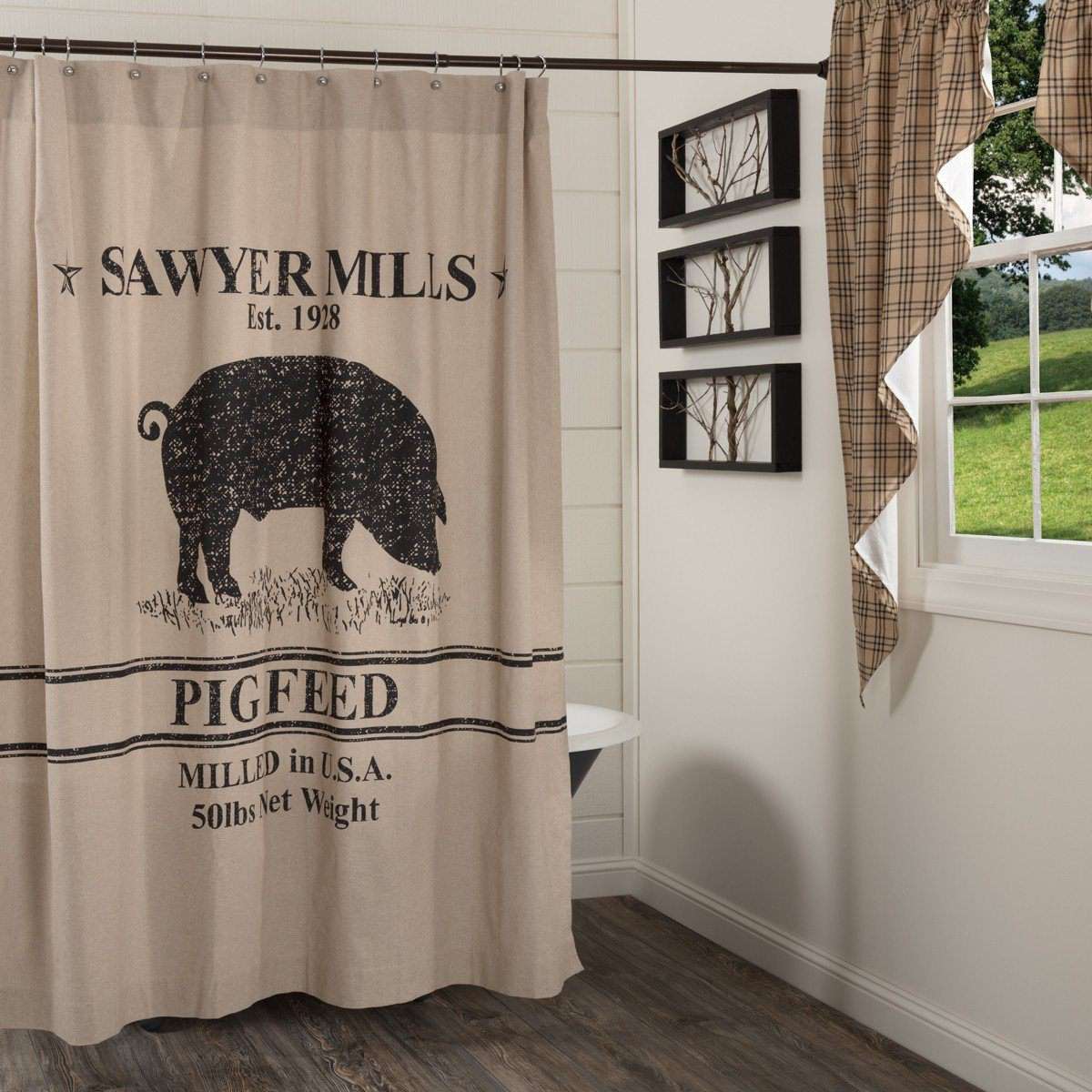 Sawyer Mill Charcoal Pig Shower Curtain 72"x72" - The Fox Decor