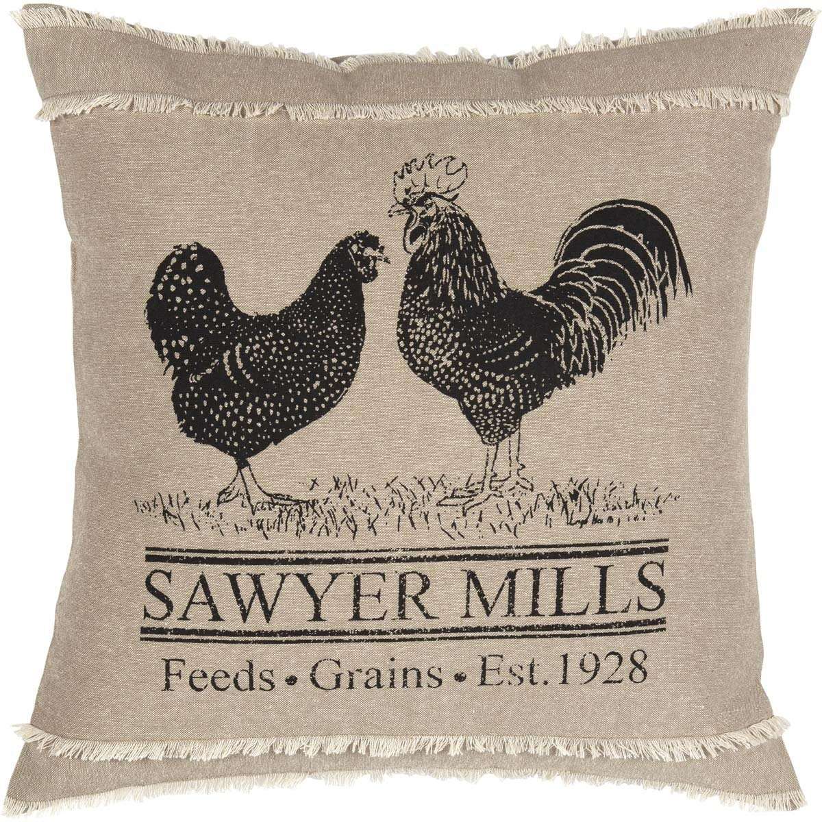 Sawyer Mill Charcoal Poultry Pillow 18" Khaki, Asphalt Pillows VHC Brands 