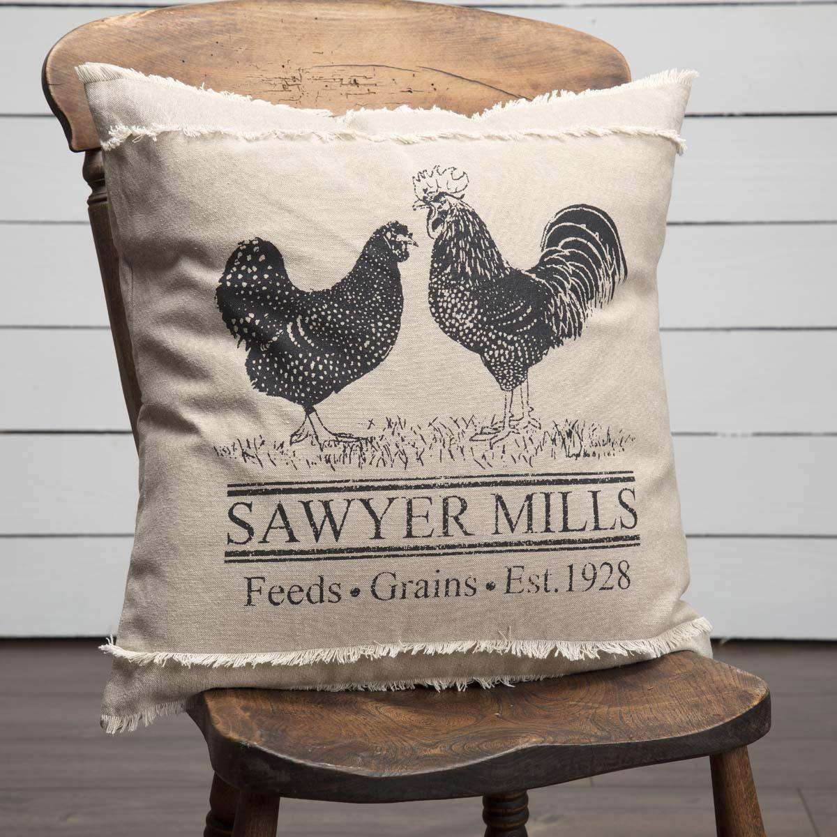 Sawyer Mill Charcoal Poultry Pillow 18" Khaki, Asphalt Pillows VHC Brands 